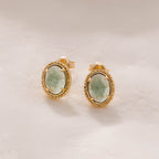 Dunli Jewelry Factory Wholesale Fashionable Simple Design S925 Silver-Plated 14K Gold-Green Amethyst Studs