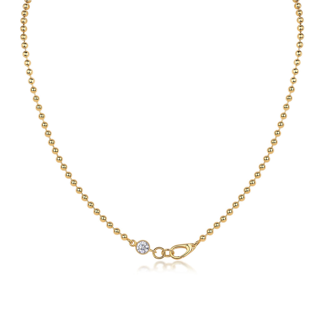 Aurora Bead Ball Chain Necklace with Moissanite Accent – 925 Sterling Silver Minimalist Luxury Jewelry