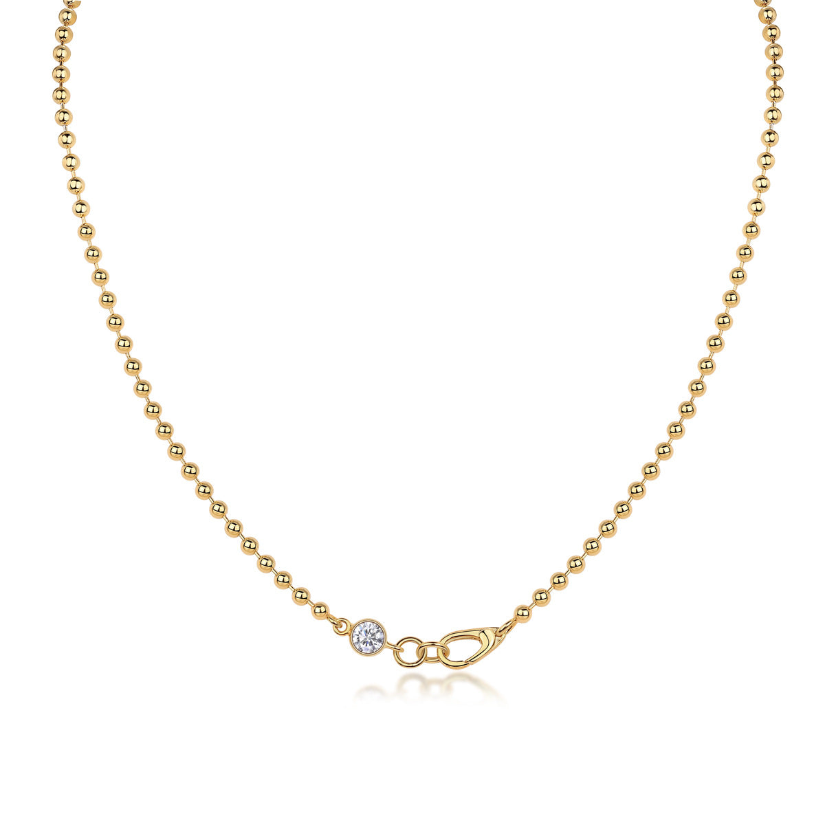 Aurora Bead Ball Chain Necklace with Moissanite Accent – 925 Sterling Silver Minimalist Luxury Jewelry