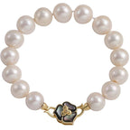 Camellia Flower Pearl Bracelet — 925 Sterling Silver Single Strand Freshwater Pearl Bracelet with Iridescent Abalone Shell Inlay | Elegant Floral Jewelry for Women