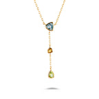 S925 Silver Three-Stone Drop Necklace with Sky Blue & Citrine – Lariat Style Pendant