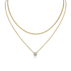 Layered Gold Necklace with Crystal Pendant – Minimalist 925 Sterling Silver Jewelry for Women