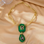 A niche minimalist European and American emerald-set necklace with diamond inlay by the genius designer Alexis Bittar