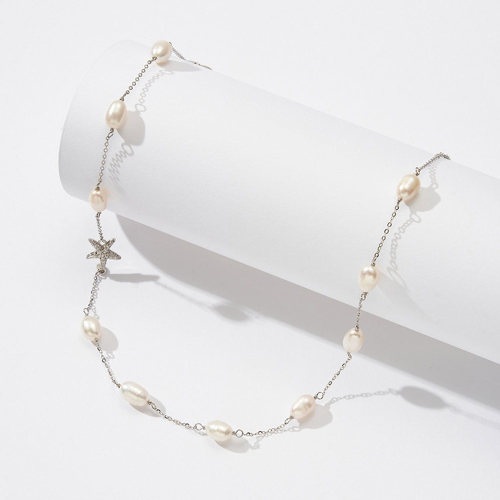 Celestial Pearl Star Necklace – Elegant Freshwater Pearl Chain with Crystal Star Accent | Minimal Luxury Jewelry for Women