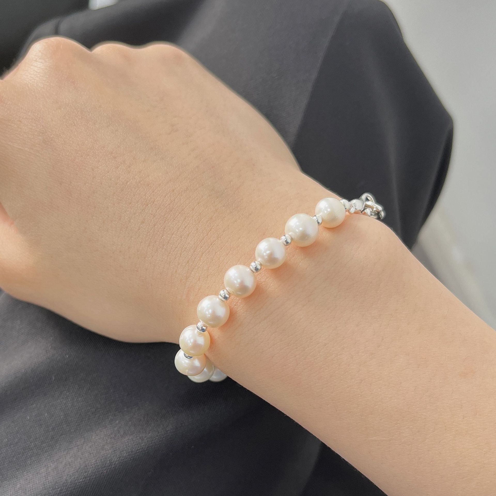 Titch Real Photos S925 Pure Silver Korean Irregular Streamlined Natural Pearl Buckle Bracelet Simple INS Style Bracelet