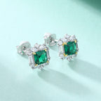 European and American fashion emerald floral sterling silver earrings for women with a light luxury 925 silver emerald stud earring, a high-end silver jewelry
