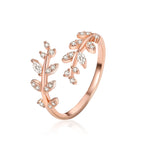 Elegant Leaf Branch Adjustable Ring for Women – S925 Sterling Silver Cubic Zirconia Open Ring