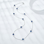 Sterling Silver Blue Sapphire Necklace – 8-Stone Round Cut Pendant with Lobster Clasp