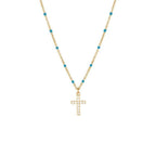 Cross Pendant Necklace with Turquoise Beads – Sparkling Crystal Chain Jewelry