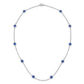 Sterling Silver Blue Sapphire Necklace – 8-Stone Round Cut Pendant with Lobster Clasp