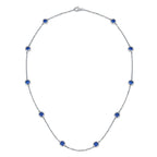 Sterling Silver Blue Sapphire Necklace – 8-Stone Round Cut Pendant with Lobster Clasp