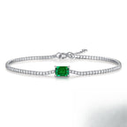 Emerald Elegance Bracelet — 925 Sterling Silver Square-Cut Lab Emerald Bracelet for Women