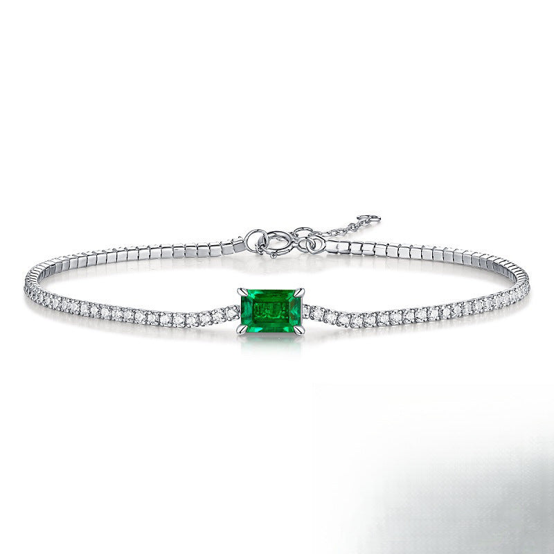 Emerald Elegance Bracelet — 925 Sterling Silver Square-Cut Lab Emerald Bracelet for Women