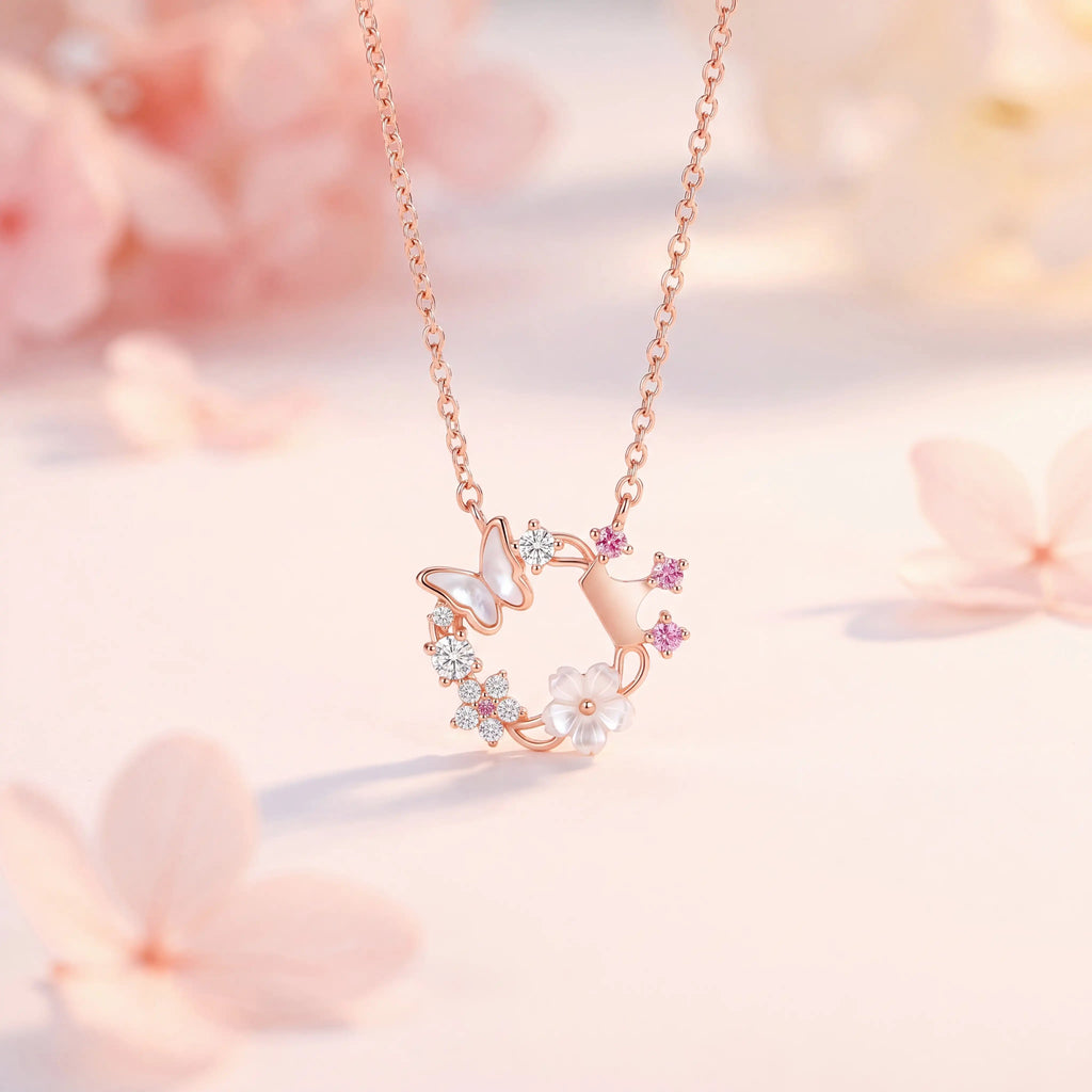 Enchanted Garden Butterfly & Crown Necklace