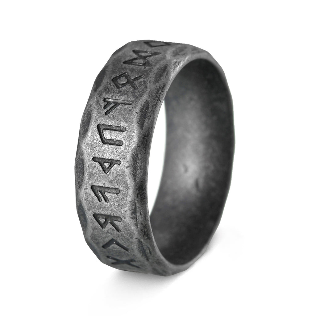 Viking Rune Hammered Ring - Runic Amulet Band for Men & Women