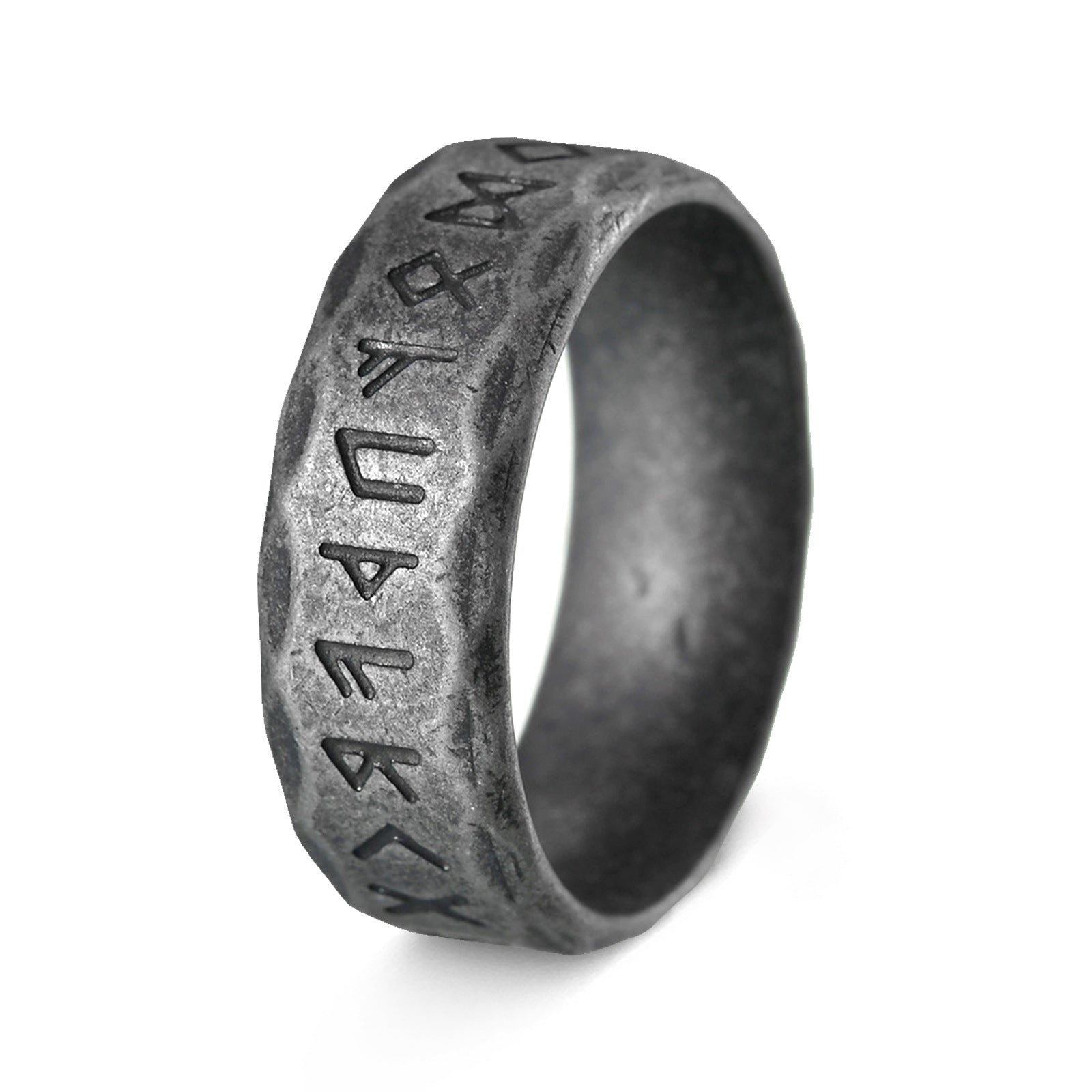 Viking Rune Hammered Ring - Runic Amulet Band for Men & Women