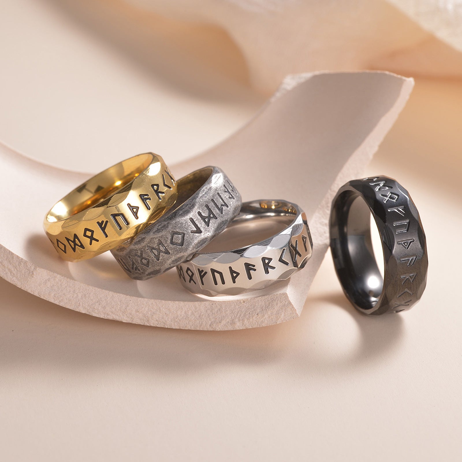 Viking Rune Hammered Ring - Runic Amulet Band for Men & Women
