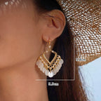 Elegant Vintage Shell Tassel Earrings with Pearl Accents and Sparkling Crystal Details