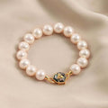 Camellia Flower Pearl Bracelet — 925 Sterling Silver Single Strand Freshwater Pearl Bracelet with Iridescent Abalone Shell Inlay | Elegant Floral Jewelry for Women