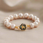 Camellia Flower Pearl Bracelet — 925 Sterling Silver Single Strand Freshwater Pearl Bracelet with Iridescent Abalone Shell Inlay | Elegant Floral Jewelry for Women