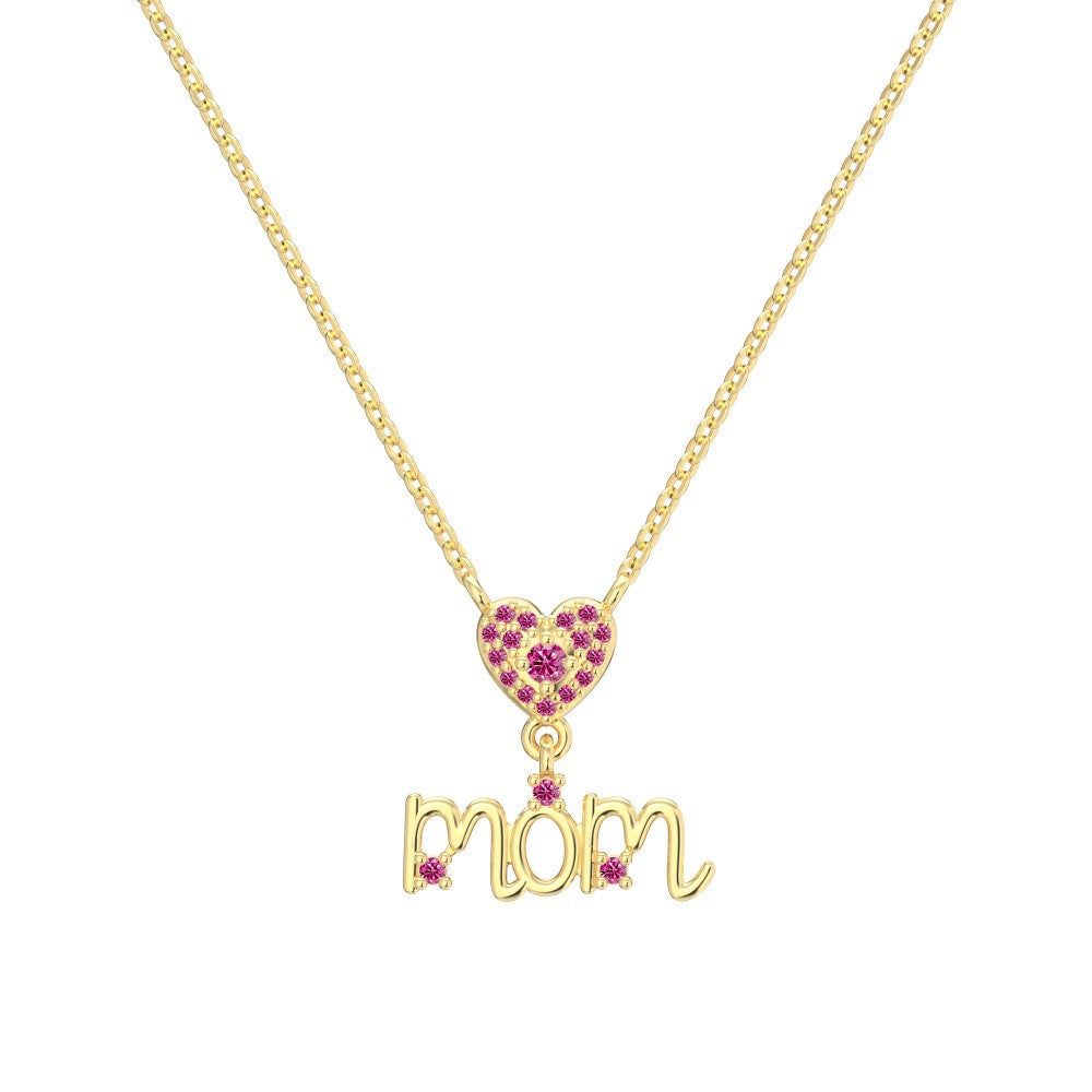 925 Sterling Silver Mother's Day Light Luxury Heart Necklace for Women: 'mom' Word Mother-Son Envelope Heart Necklace, 18K European & American