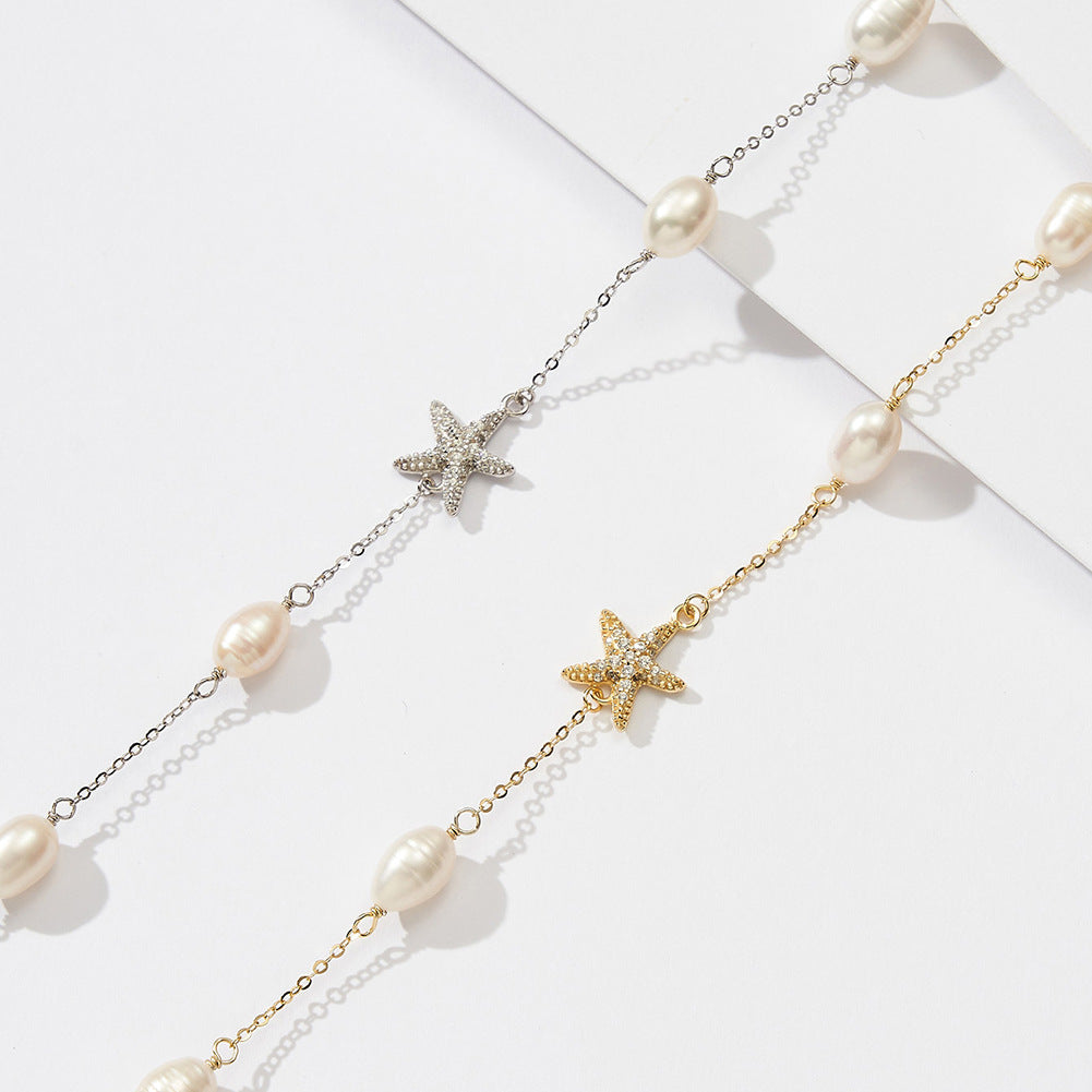 Celestial Pearl Star Necklace – Elegant Freshwater Pearl Chain with Crystal Star Accent | Minimal Luxury Jewelry for Women