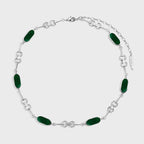 Vintage Red & Green Agate Horsebit Collarbone Necklace with Polished Metal Links