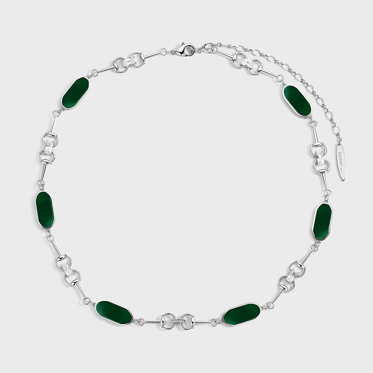 Vintage Red & Green Agate Horsebit Collarbone Necklace with Polished Metal Links