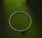 Emerald Elegance Bracelet — 925 Sterling Silver Square-Cut Lab Emerald Bracelet for Women