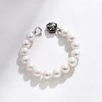 Camellia Flower Pearl Bracelet — 925 Sterling Silver Single Strand Freshwater Pearl Bracelet with Iridescent Abalone Shell Inlay | Elegant Floral Jewelry for Women