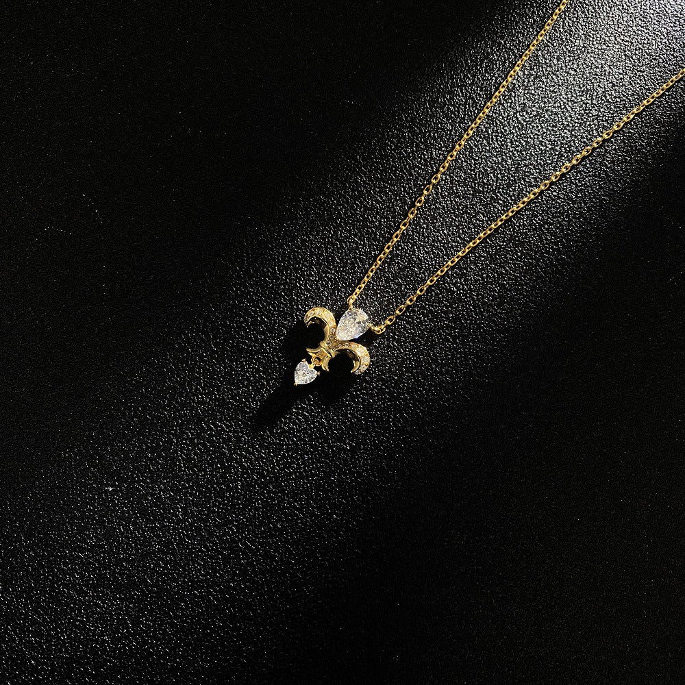 Elegant Fleur-de-Lis Crystal Pendant Necklace – Gold & Silver Tone Jewelry for Women