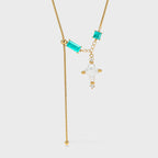 Baroque Cross Color-Block Slider Necklace with Paraiba Stone & Pearl Pendant