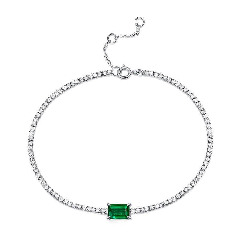 Emerald Elegance Bracelet — 925 Sterling Silver Square-Cut Lab Emerald Bracelet for Women