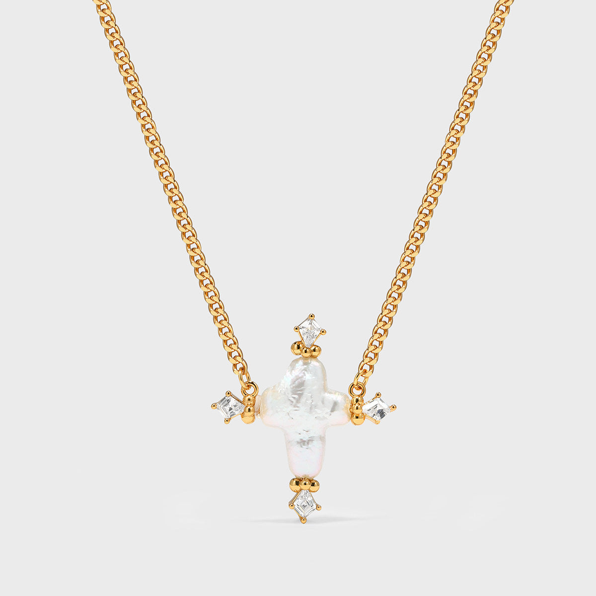 Ocean-Inspired Baroque Pearl Cross Pendant Necklace for Women