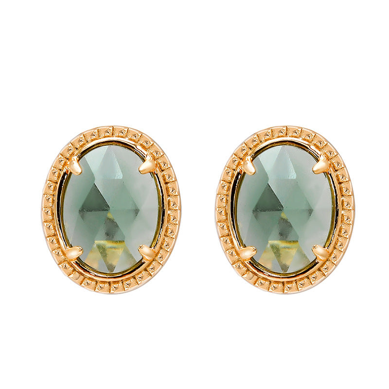 Dunli Jewelry Factory Wholesale Fashionable Simple Design S925 Silver-Plated 14K Gold-Green Amethyst Studs