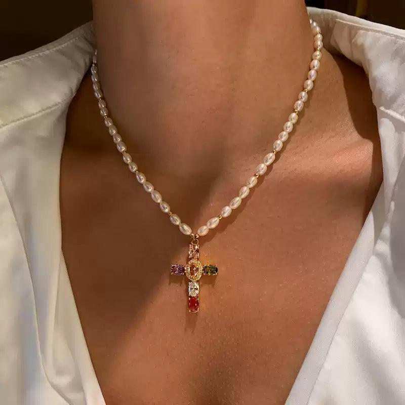 Pearl Cross Pendant Necklace