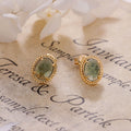 Green Amethyst Stud Earrings — S925 Sterling Silver 14K Gold Plated Oval Faceted Prasiolite Earrings with Milgrain Detail | Vintage Elegant Jewelry for Women