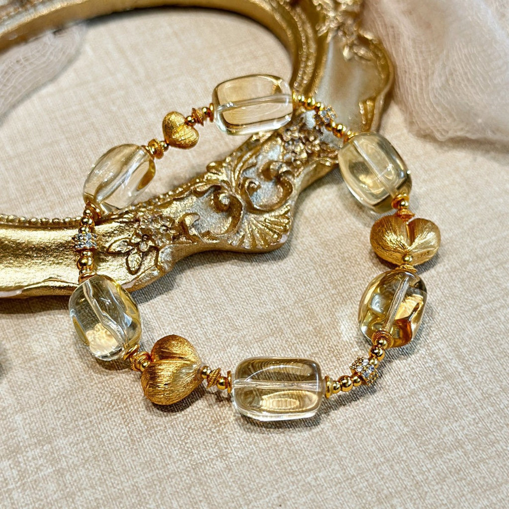Qiaoen Natural Citrine Follow-Along Wealth Attraction and Fortune Turnaround Mailard Style New Chinese Vintage High-Quality 925 Silver Bracelet