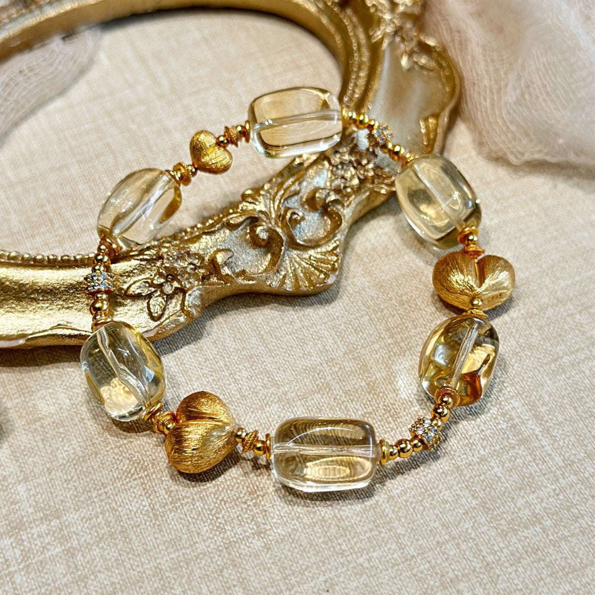 Qiaoen Natural Citrine Follow-Along Wealth Attraction and Fortune Turnaround Mailard Style New Chinese Vintage High-Quality 925 Silver Bracelet