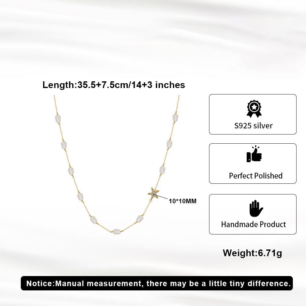 Celestial Pearl Star Necklace – Elegant Freshwater Pearl Chain with Crystal Star Accent | Minimal Luxury Jewelry for Women