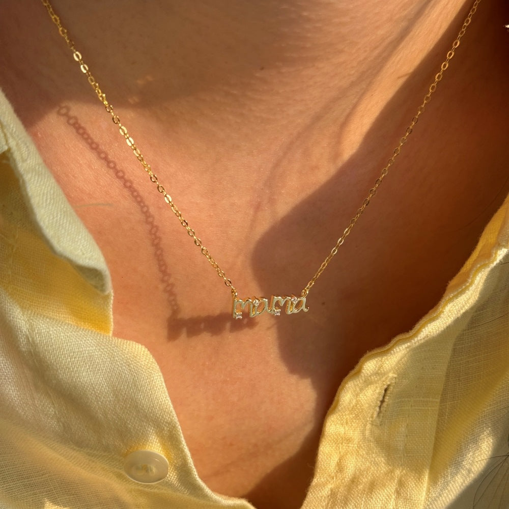 925 Sterling Silver Mother's Day Light Luxury Heart Necklace for Women: 'mom' Word Mother-Son Envelope Heart Necklace, 18K European & American