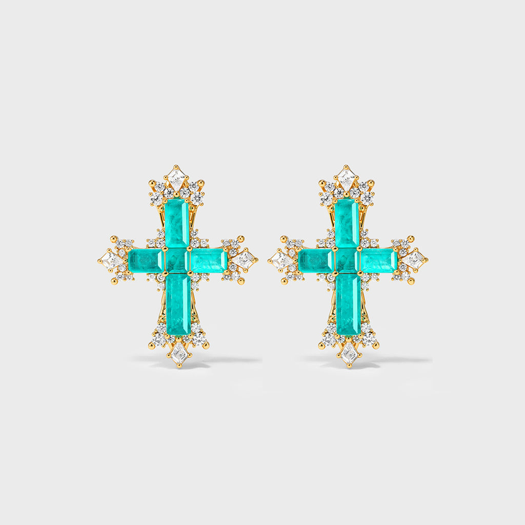 Sparkling Paraiba Cross Statement Earrings with Cubic Zirconia Accents