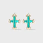 Sparkling Paraiba Cross Statement Earrings with Cubic Zirconia Accents