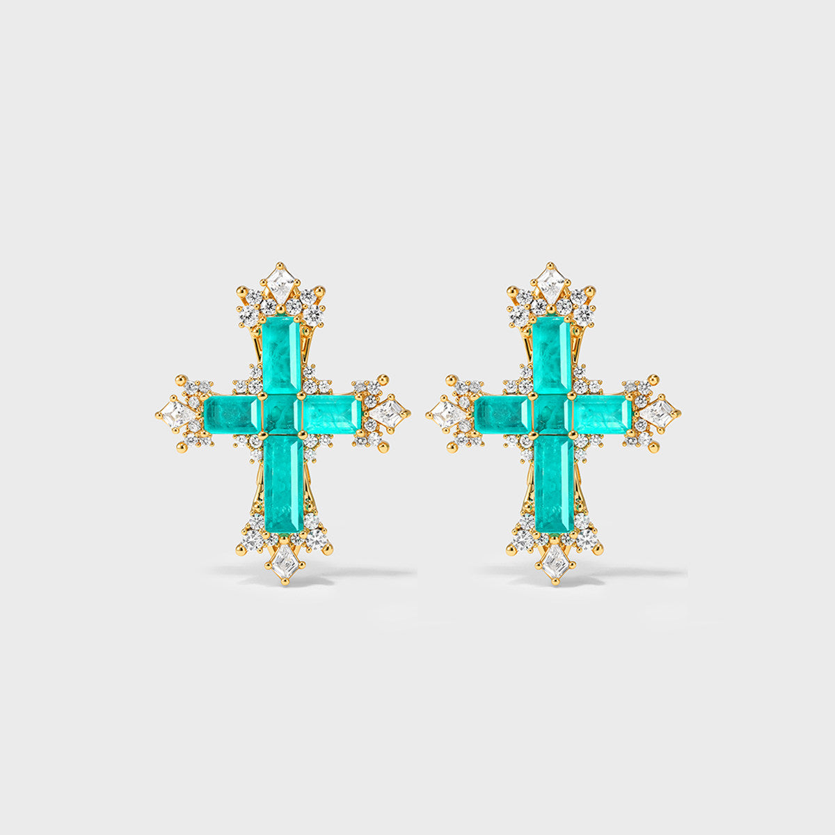 Sparkling Paraiba Cross Statement Earrings with Cubic Zirconia Accents
