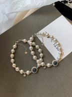 Elegant Ocean Blue Pearl Bracelet with Silver-Tone Zircon Charm