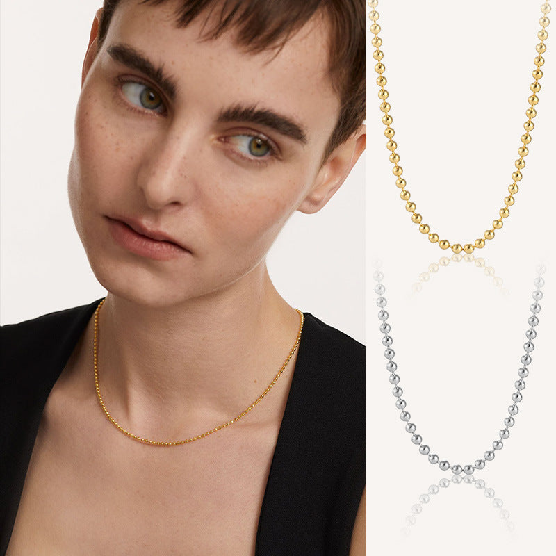 Minimal Beaded Sterling Silver Necklace – Elegant Layering Chain for Women