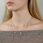 Triple-Layer Freshwater Pearl Necklace with Sparkling CZ Accents – Adjustable Layered Chain Necklace