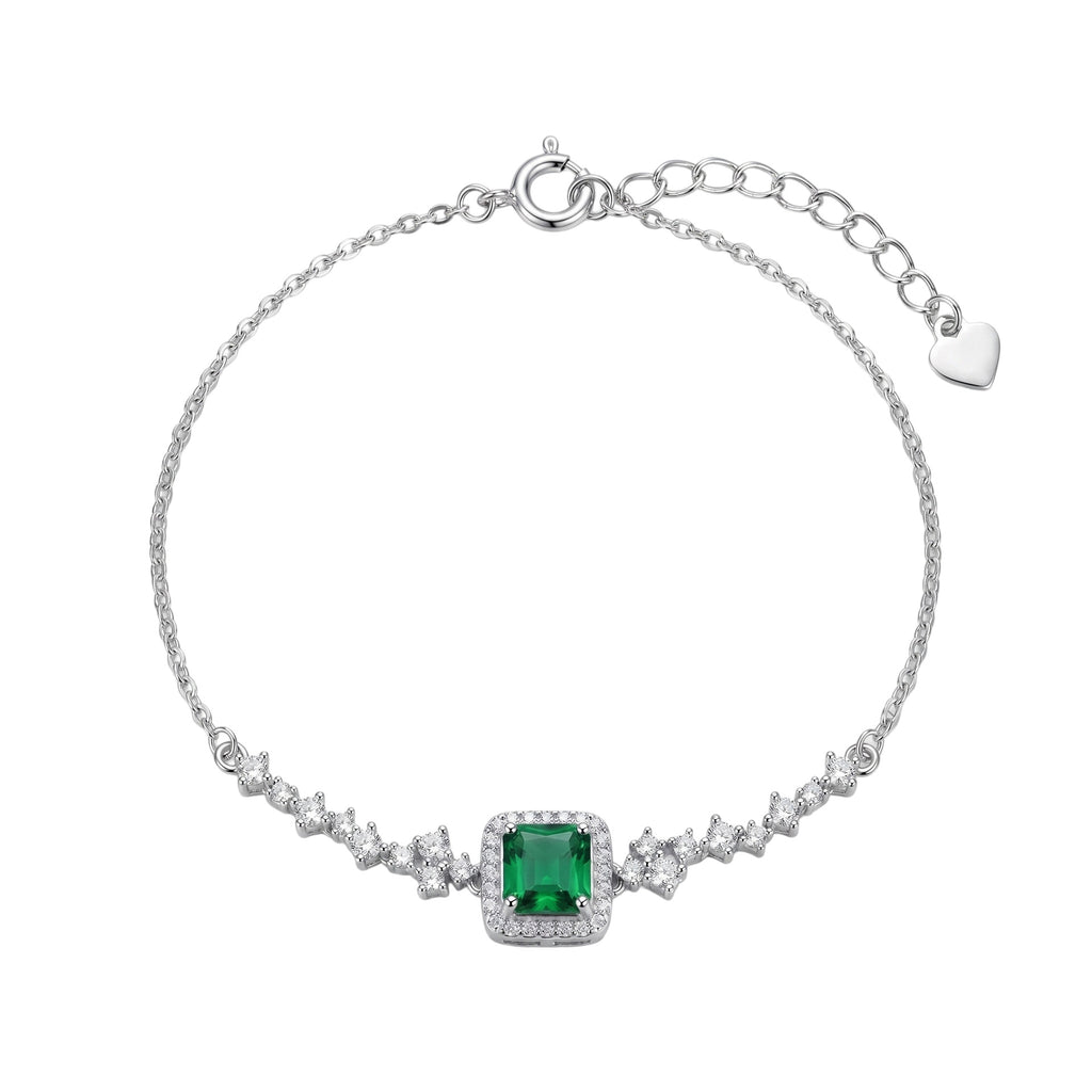 Emerald Green Halo Sterling Silver Bracelet Light Luxury High-End Diamond