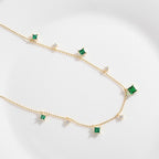 S925 Sterling Silver 18K Gold Plated Emerald &amp Diamond Multi-Stone Starry Pendant Necklace