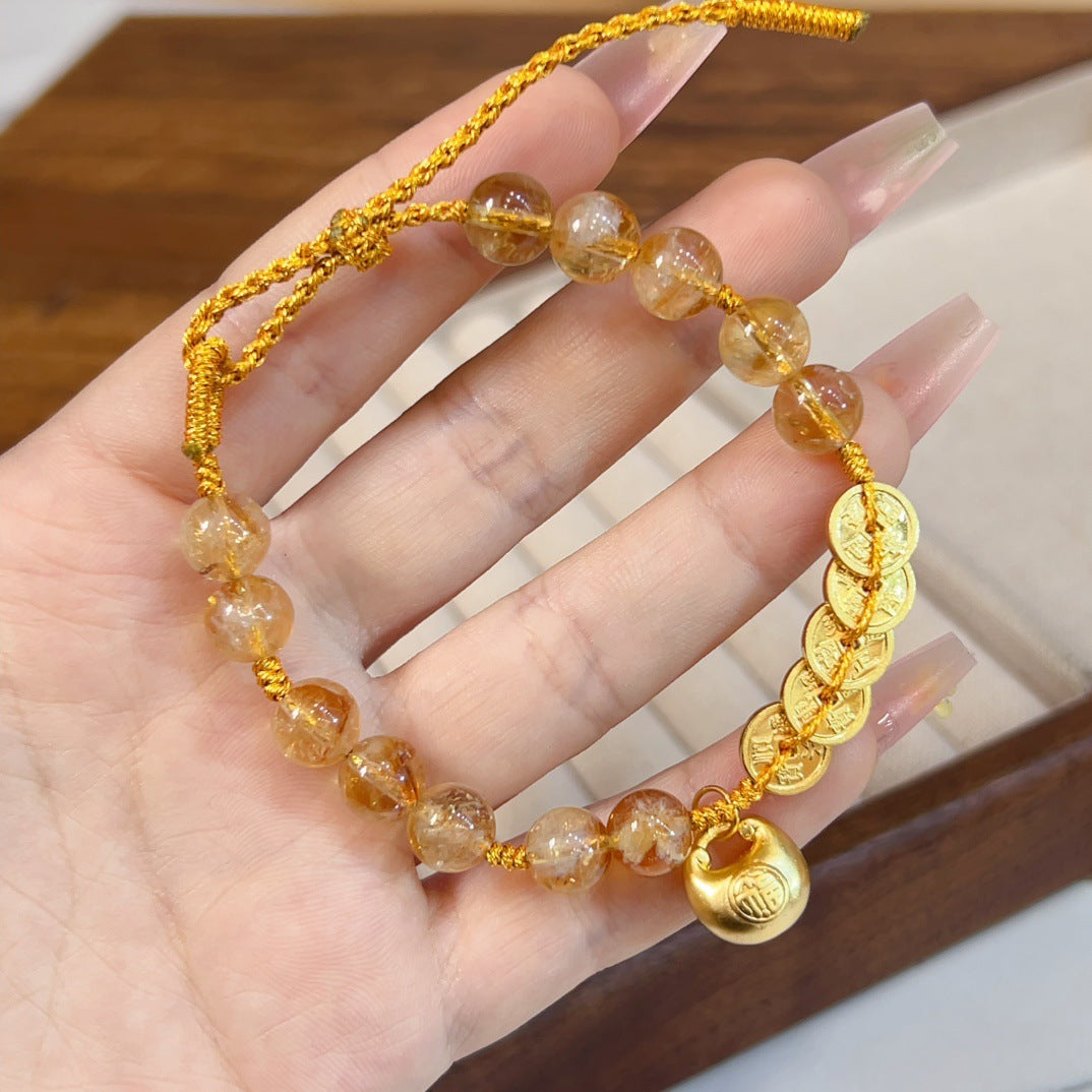 Citrine Fat Fortune Bracelet S999 Pure Silver Five Emperors Coin Fat Fortune Lucky Bracelet Wealth Attracting Silver Jewelry Wholesale